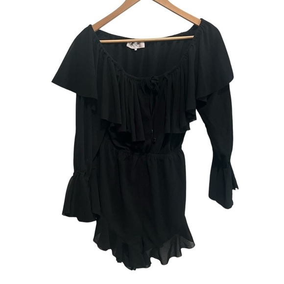 House of CB - Black 'Ramona' Playsuit, Size Small, Black Semi Sheer Swiss Dot - Picture 4 of 7